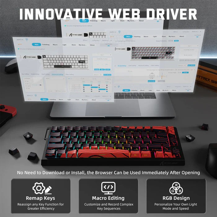 ATTACK SHARK X68PRO HE Wireless Keyboard,Magnetic Switch,With 0.01mm RT Accuracy,8KHz Polling Rate,0.125ms Latency,RGB Backlight
