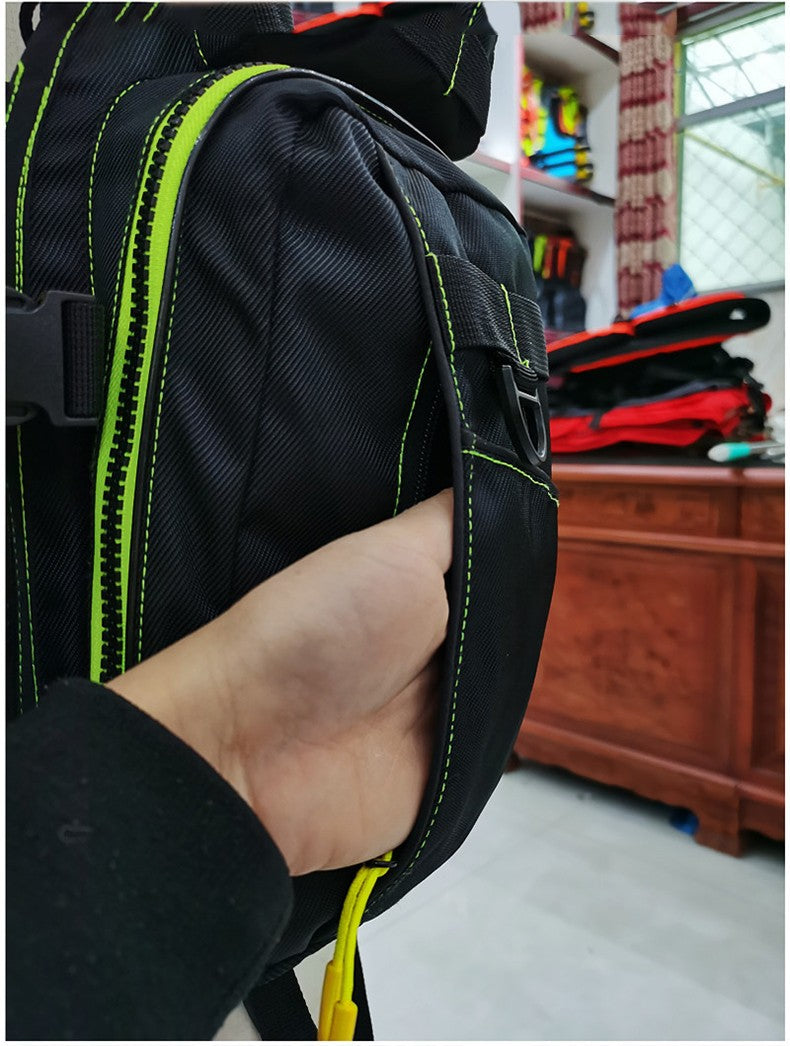 Colete salva-vidas multifuncional para pesca ao ar livre, essencial para a segurança. Vários bolsos para armazenamento, materiais flutuantes