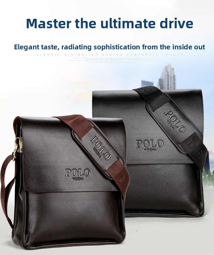New Men's Bag, Business Shoulder Bag, Wear-resistant Waterproof PU Leather 10 Inch Capacity Men's Briefcase POLO Casual Bag