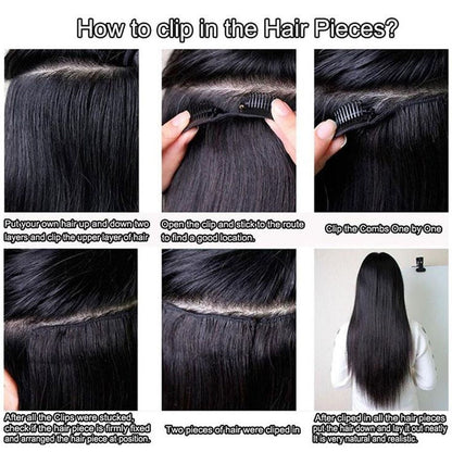 Extensões de Cabelo Humano Liso de 30 Polegadas com Presilhas Cor Natural Brasileiro 100% Remy Cabelo Humano 140G 10 Peças/Conjunto Cabeça Completa Para Mulheres