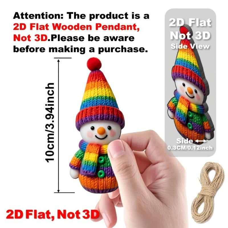 New··8/16Pcs 2D Christmas Snowman Pendants Wood Cartoon Xmas Tree Hanging Ornament DIY New Year Party Atmosphere Decor Supply