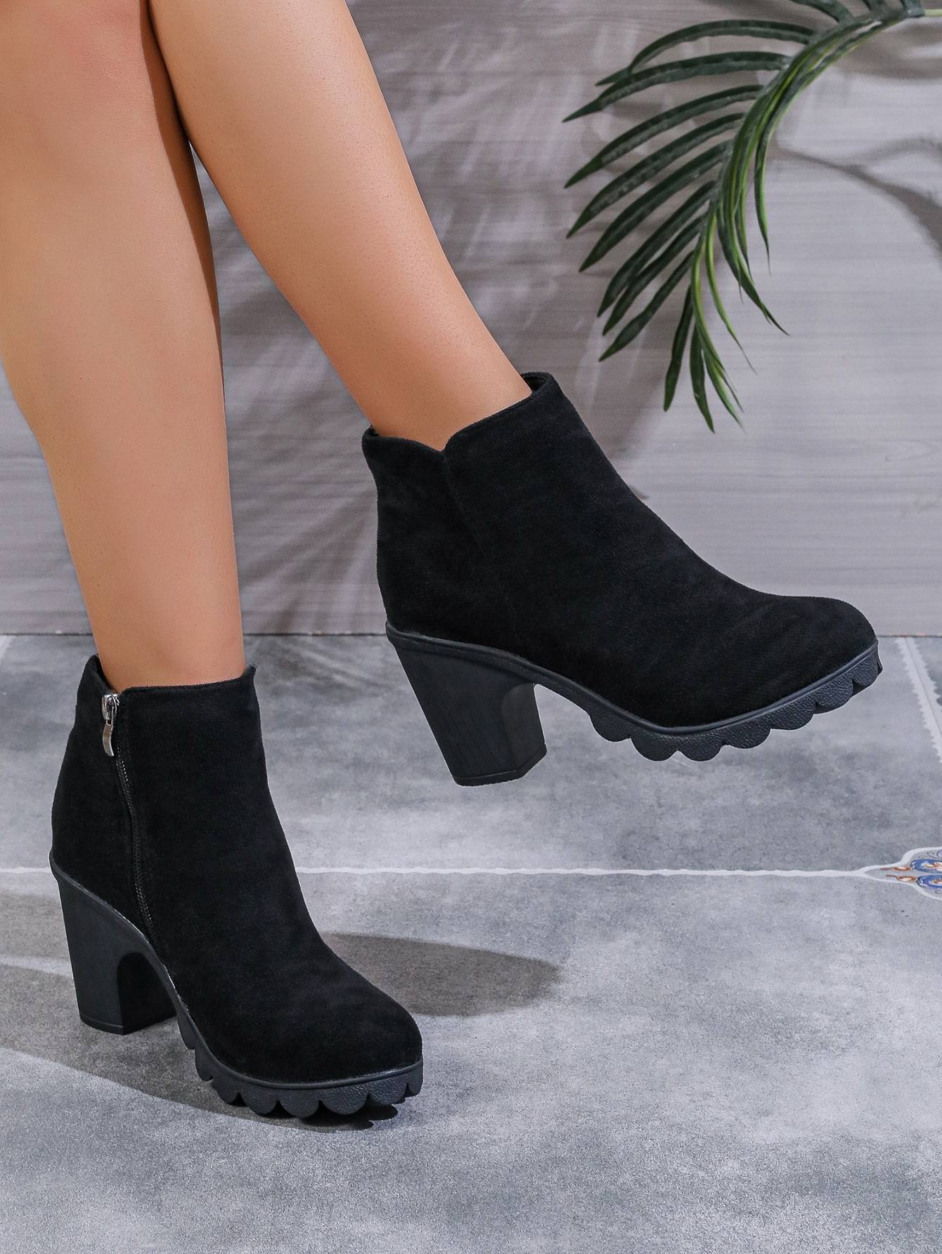 Women Platform Boots Women's Ankle Boots Autumn Fashion Elegant Faux Suede Elegant Concise Solid Colors High Heel Ankle Boots
