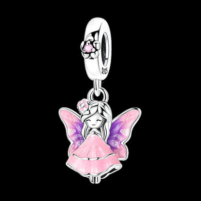 Pingente Charm Libélula Tema Primavera Prata Esterlina 925 Borboleta Flor Pendente Compatível com Bracelete Colar Joias DIY