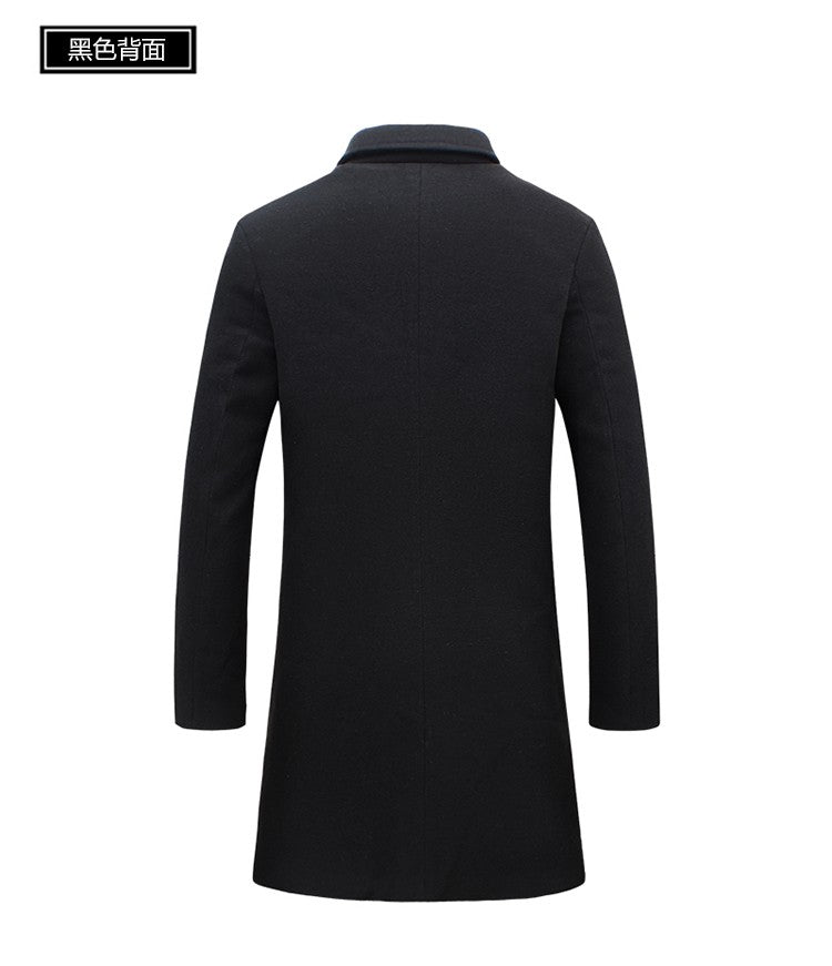 2025 Outono Inverno Novo Lã Masculino Longo Casaco de Algodão Mistura Cor Pura Casual Negócios Moda Slim Jaqueta Corta-Vento Masculina Roupa