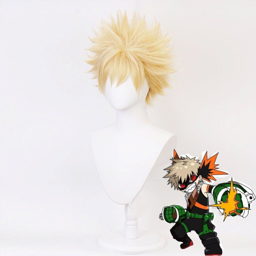Anime My Hero Academia Bakugou Katsuki Bakugo Curto Linho Loiro Resistente ao Calor Baku no Hero Perucas de Fantasia cosplay