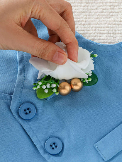 3Pcs Gentleman Outfits Birthday Costume Baby Boy Spring Autumn Clothing Set Solid Vest Suit Formal Wears  For 3-24M Suit Clothes