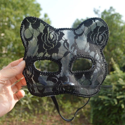 Lace Cat Face Mask Women Halloween Cosplay Costume Accessory Masquerade Party Prop