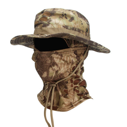 Conjunto 2 Peças Balaclava Chapéu de Aba Larga Conjunto Misto Chapéu Boonie Masculino Proteção Solar Caminhada Acampamento Pesca Chapéu de Sol Pescador
