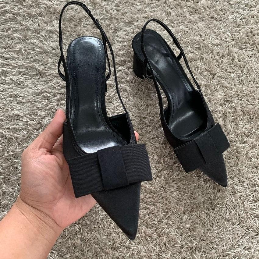 Sandálias de Salto com Laço Borboleta Femininas 2025 Moda Elegante Sapatos de Festa Feminino Scarpins de Bico Fino Salto Alto Slingback Feminino