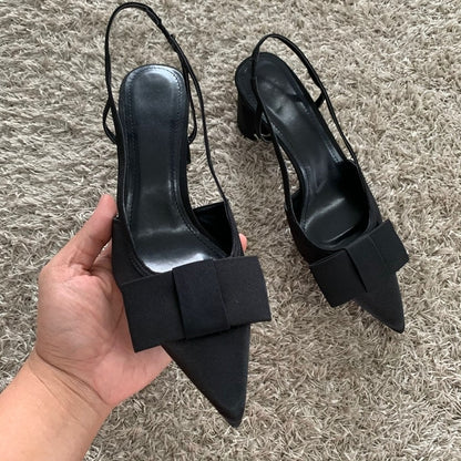 Sandálias de Salto com Laço Borboleta Femininas 2025 Moda Elegante Sapatos de Festa Feminino Scarpins de Bico Fino Salto Alto Slingback Feminino