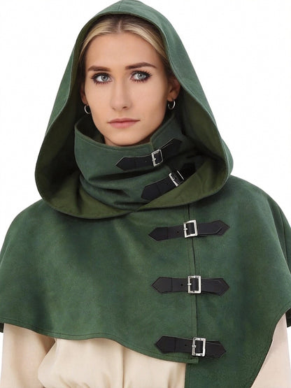 Vintage Medieval Hood Shawl Scarf Set Gothic Assassin Cowl Cape Adult Cosplay Cloak LARP Halloween Carnival Themed Party Outfit