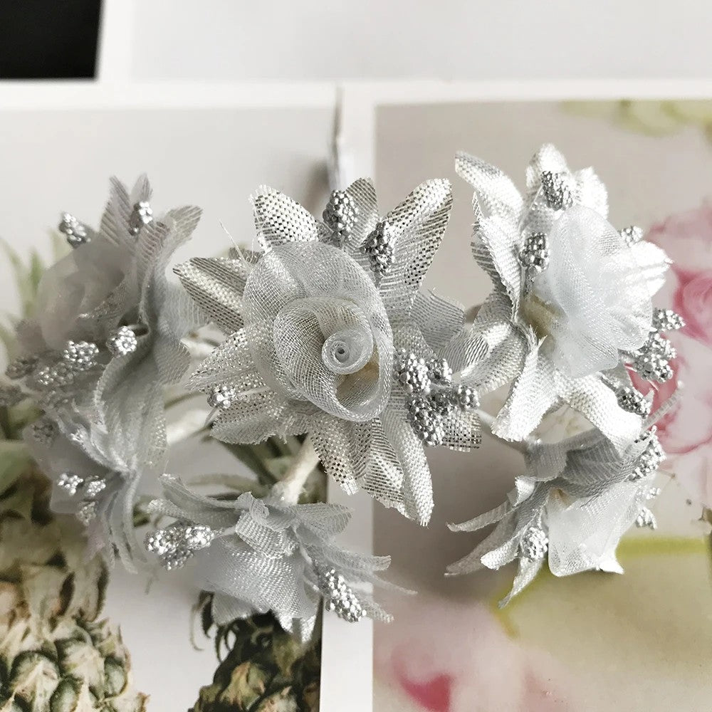 6PC Artificial Flowers Wedding Bouquet Scrapbook Christmas Decoration Wreath Home Garden Silk Stamen Tea Roses Bud Diy Gift Box