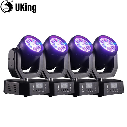 U'King 1/2/4Pcs Mini 50W 6-Color Bee Eye Rotating Moving Head Lights R/G/B/W/Y/Pink LED DMX Stage Light For Wedding DJ Party Bar