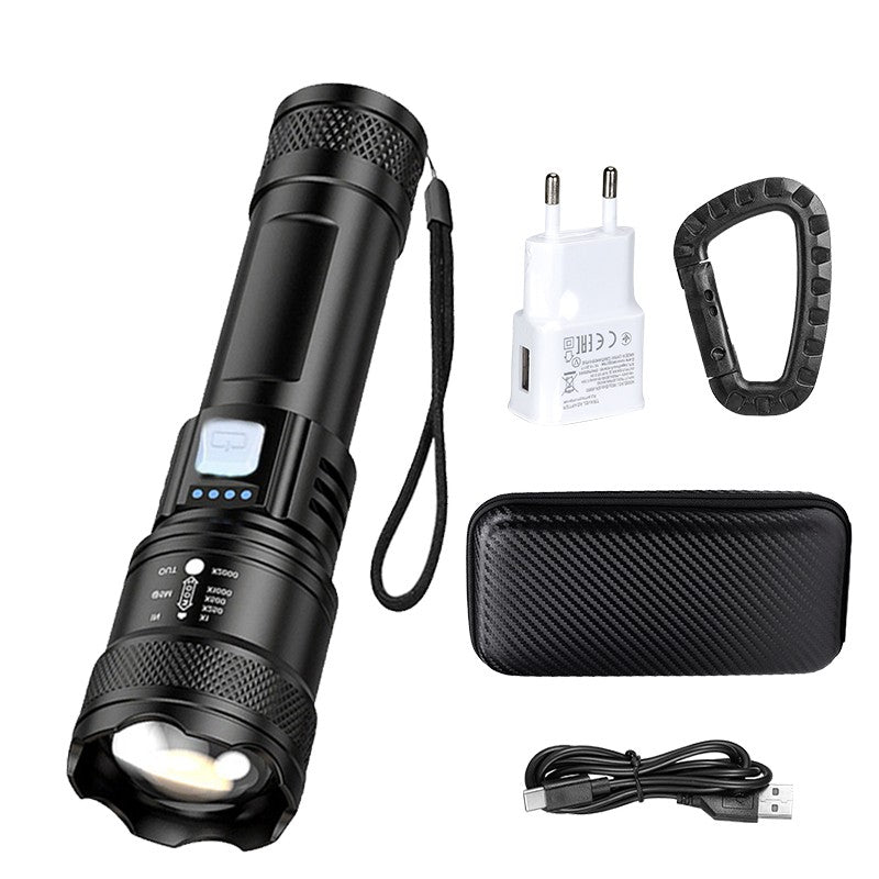 Tactical LED Flashlight 2000LM USB Rechargeable Waterproof Grade Zoom Torch Bright Portable Emergency Light for Camping Outdoor