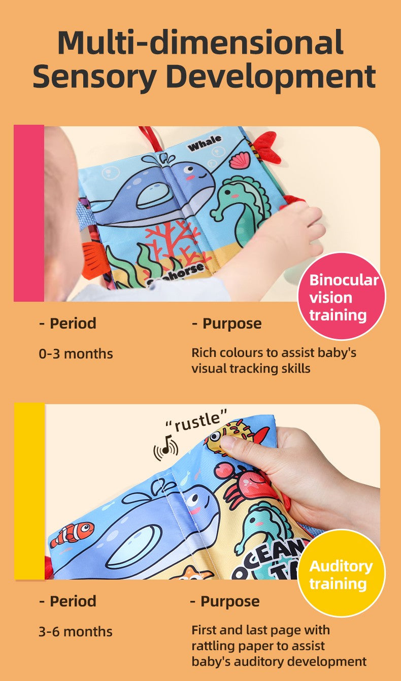 Puzzle Early Education Toys Ocean Style Baby Cloth Books 4 Page Soft Washable Tearable Toy for 0-3 Year Old Babies Newborn Gift
