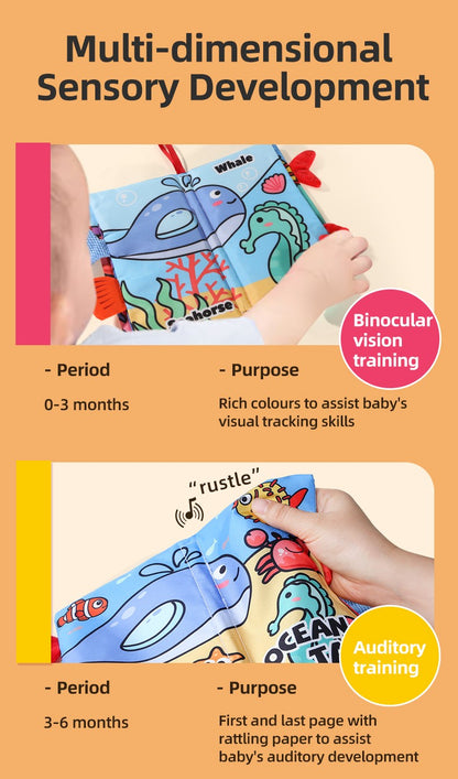 Puzzle Early Education Toys Ocean Style Baby Cloth Books 4 Page Soft Washable Tearable Toy for 0-3 Year Old Babies Newborn Gift