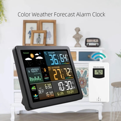 Wireless Weather Station with Colorful Display, Wall Digital Clock, Dual Alarm Clock, Barometer, Thermometer, Hygrometer