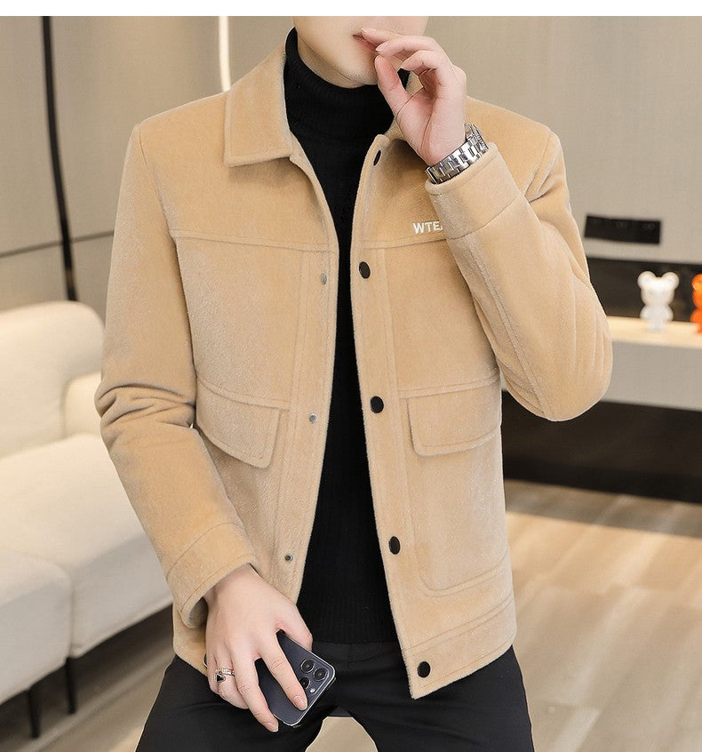 2022 Winter Wool Blends Jacket Plush Velvet and Short Thicken Trench Coat Casual Business Woolen Overcoat Social Men Clothing