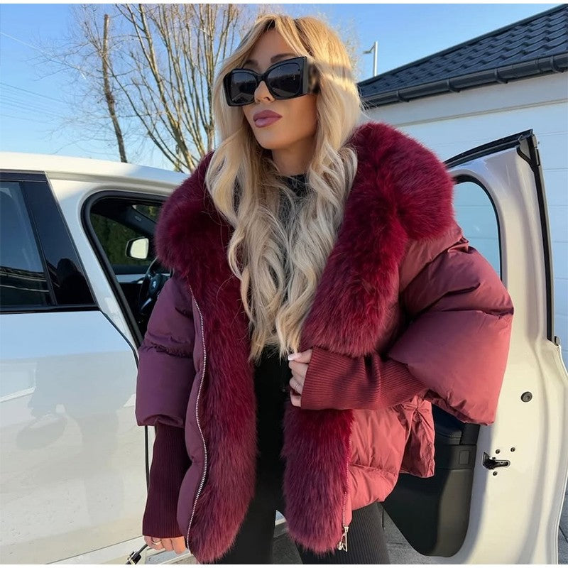 Vintage Women's Fur Coat Elegant Furs Collar Puffer Thicken Full Sleeve Jacket With Furs Female 2025 Autumn Winter Woman Coats