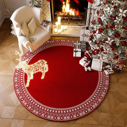 VIKAMA Christmas Round Crystal Velvet Carpet, Living Room Sofa Mat, Non-slip Bedroom Bedside Rug, Holiday Home Decoration