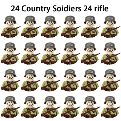 Brinquedos de blocos de montar para crianças: Modelos de Mini Armas de Exército Nacional de Guerra de Soldados de Infantaria da Segunda Guerra Mundial