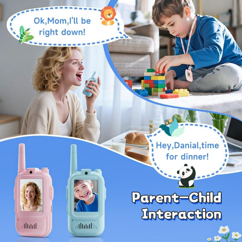 2Pcs Video Walkie Talkies for Kids 2-inch Video Intercom Rechargeable Voice Fonts One-Click Call Cartoon Intercom Toys Gift