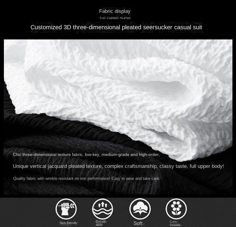 Men Suit Drawstring Pants Blazers Men's Sets Tracksuit Spring Autumn Pleated Suits Thin Casual Outfits Black White Single Button