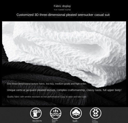 Men Suit Drawstring Pants Blazers Men's Sets Tracksuit Spring Autumn Pleated Suits Thin Casual Outfits Black White Single Button