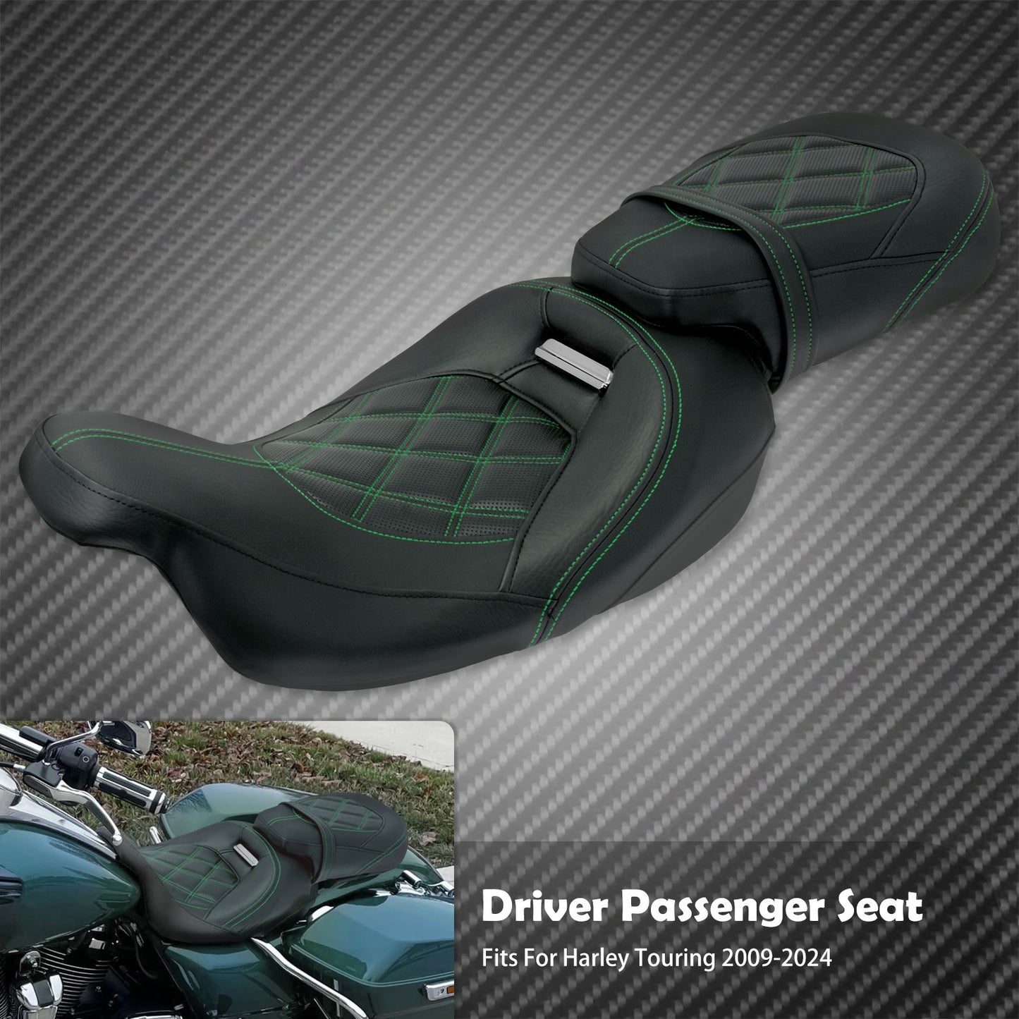 Motorcycle Two Up Seat Black Front Rear Driver Passenger Seat For Harley Touring Road King Street Electra Road Glide 2009-2024