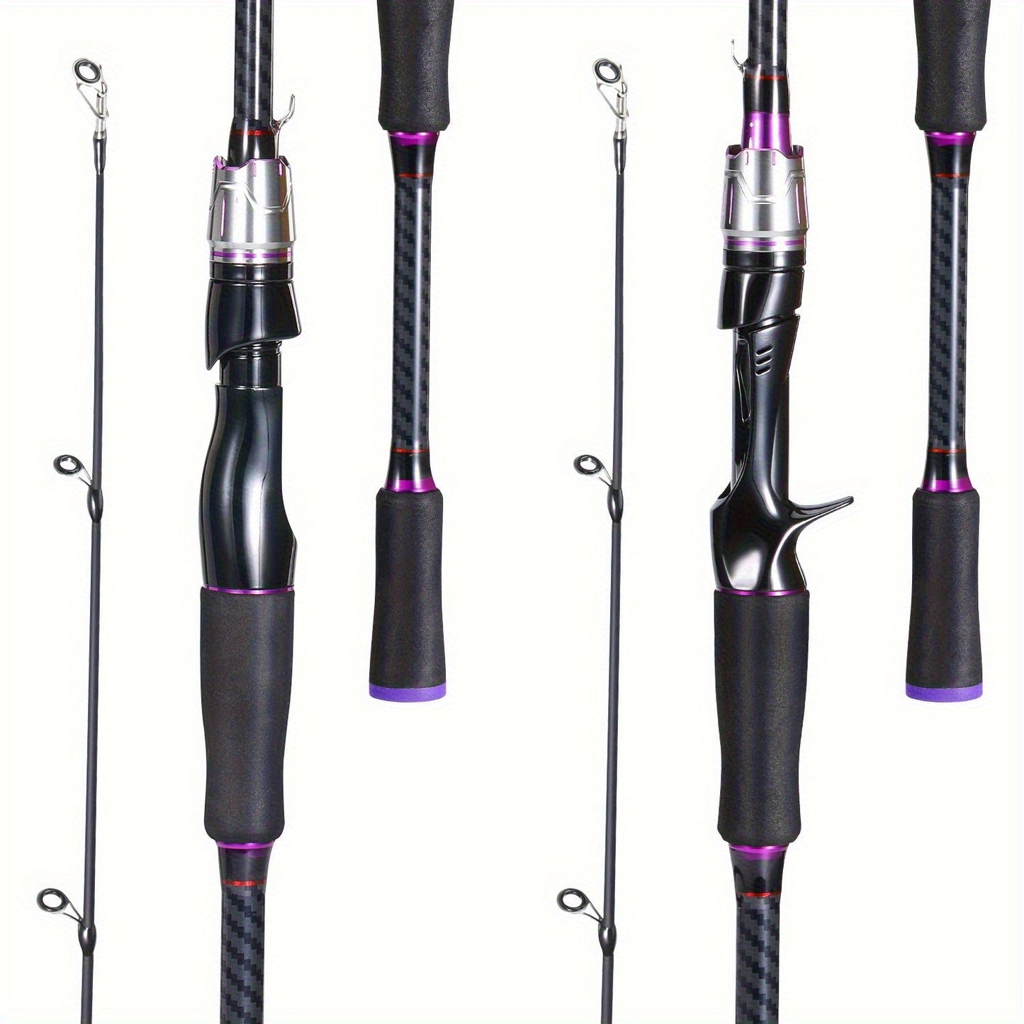 Vara de Pesca Telescópica de Carbono 180cm, Ação Rápida para Lançamento Longo, Cores Preto e Roxo, para Água Doce e Salgada