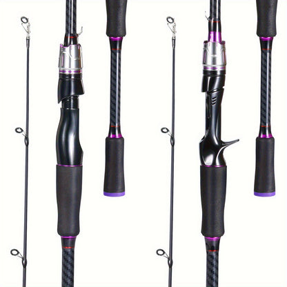 Vara de Pesca Telescópica de Carbono 180cm, Ação Rápida para Lançamento Longo, Cores Preto e Roxo, para Água Doce e Salgada