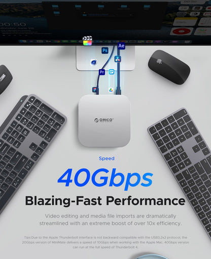 ORICO MiniMate Estação de Acoplamento de Mesa para MacMini 4 com Expansão de Armazenamento SSD Externo de 40Gbps com Armazenamento SSD de 512GB 1TB 2TB 3TB 4TB 8TB