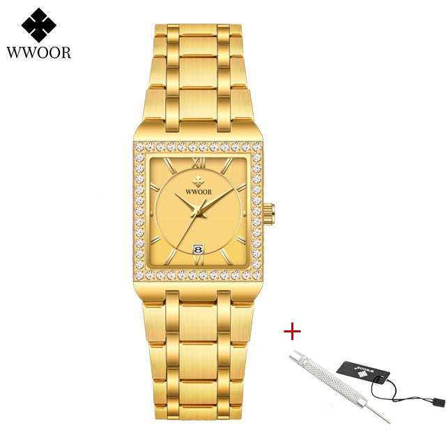 WWOOR Top Brand Luxury New Ladies Diamond Watch Fashion Square lady Wrist Watch Simple Women Dress Small Watch Relogio Feminino