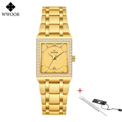 WWOOR Top Brand Luxury New Ladies Diamond Watch Fashion Square lady Wrist Watch Simple Women Dress Small Watch Relogio Feminino