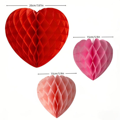 10 pcs Valentine's Day heart-shaped paper felt balls, party hanging ornaments, - red and pink honeycomb balls, wedding, birthday