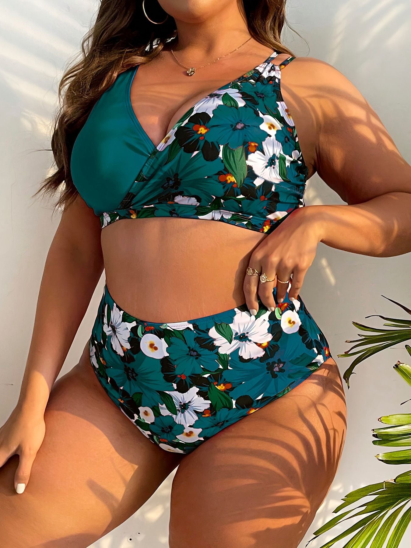 2025 Patchwork 2 Piece Plus Size Bikini Set Women Large Big Swimsuit High Waist Lady Swimwear Beach Chubby Curvy Bathing Suit