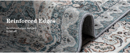 Area Rugs for Living Room, Machine Washable Vintage Rug, Non-Slip Low Pile Throw Rugs with Rubber Backing Washable Carpet