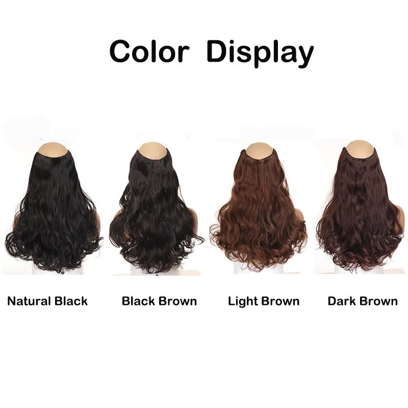 22 Polegadas Sintético Longo Cacheado Extensão de Cabelo 4 Clipes V-shape Castanho Preto Natural Peruca para Mulheres