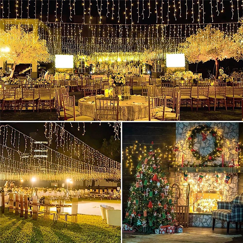 Solar Curtain Icicle Light 3.5M Eaves Decor Outdoor Fairy String Lights Wedding Party Christmas Stair Decor Garden Garlands