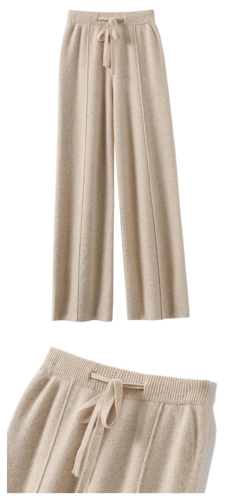 Women's High Waist Knit Wide Leg Pants Thermal Fleece Lined Drawstring Trousers in Earth Tones, Fall Winter Comfort Lounge Wear?