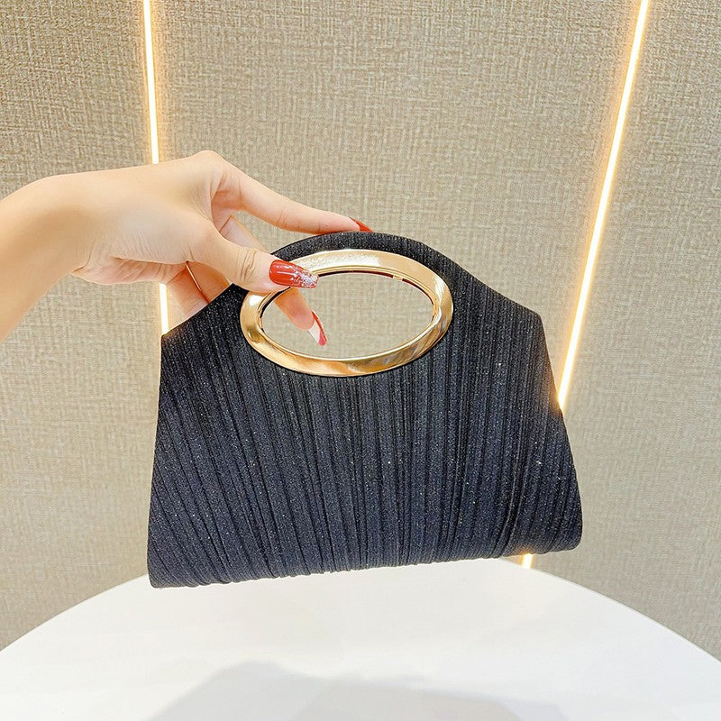 Evening Bag Ladies Pleated Party Lightweight Clutches for women solid silver black champagne handbags