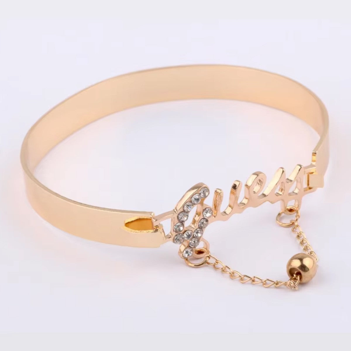 Pulseira de Metal Feminina com Letras, Corrente com Franjas, Liga de Cristal, Pingente, Bijuteria da Moda, Joia Mais Vendida