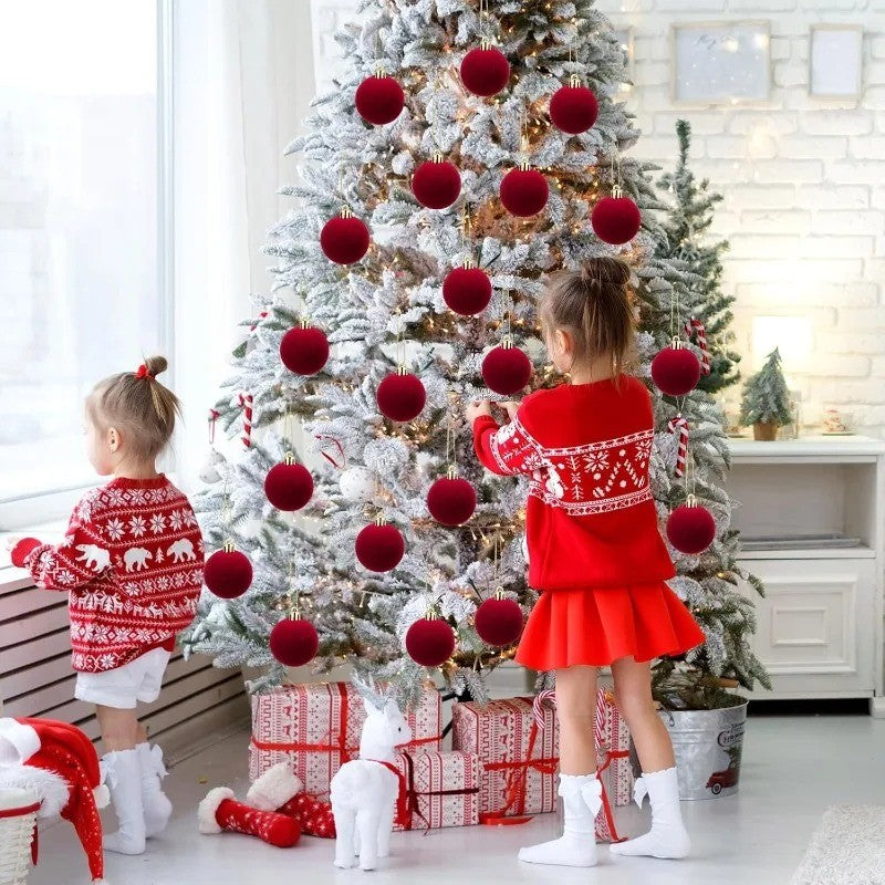 1/30pcs Wine Red Christmas Ball Velvet Round Christmas Balls Xmas Tree Ornaments Ball Hanging Pendants New Year Party Decor