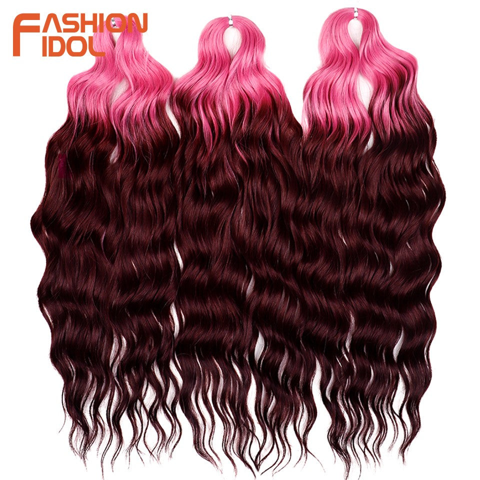 FASHION IDOL Cabelo de Crochê Torção Laranja Extensões de Cabelo Trançado de Onda Profunda Sintética Cabelo Onda de Água 24 Polegadas Fibra Resistente ao Calor