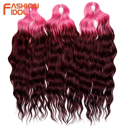 FASHION IDOL Cabelo de Crochê Torção Laranja Extensões de Cabelo Trançado de Onda Profunda Sintética Cabelo Onda de Água 24 Polegadas Fibra Resistente ao Calor