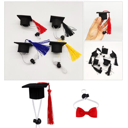 Chapéu de Formatura Pequeno Animal Mini Chapéu de Bacharel com Borla Boné de Estimação Fofo Gravata Borboleta para Gatinho Hamster Acessório de Fantasia para Fotos