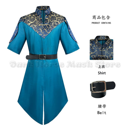 Men's Fantasy Elven Tunic with Belt Medieval Style Robe with Ornate Print Renaissance Faire LARP Events Themed Party Costume