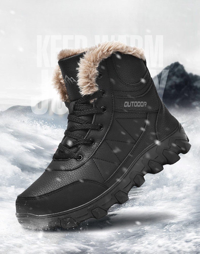 Botas de Neve de Inverno 2025 Masculinas Sapatos Outdoor Cano Alto Cadarço Antiderrapante Botas de Tornozelo Quente Confortáveis Pelúcia Sapatos Casuais Masculinos