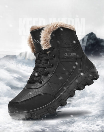 Botas de Neve de Inverno 2025 Masculinas Sapatos Outdoor Cano Alto Cadarço Antiderrapante Botas de Tornozelo Quente Confortáveis Pelúcia Sapatos Casuais Masculinos