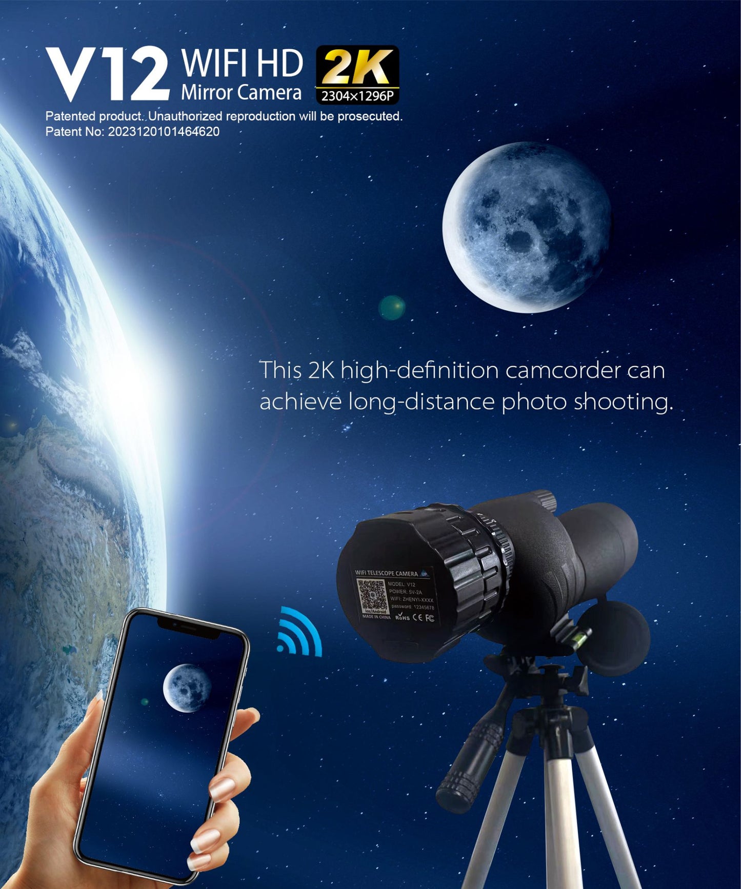 Câmera Ocular Eletrônica Wifi Digital 2,0 Polegadas TFT Foto Vídeo Ocular Ótico Gravador Telescópio para Observação de Pássaros